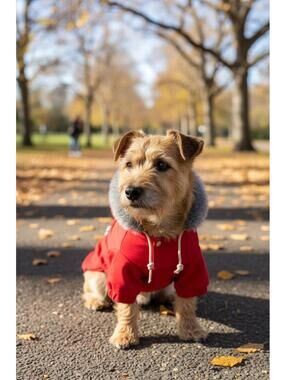 DMC Dog Parka Coat with Hood, Red, Sz L, See Measurements, Very Good Condition